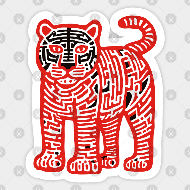 Fierce Red Tiger Maze Art for Cool Kids Sticker by TuncGK